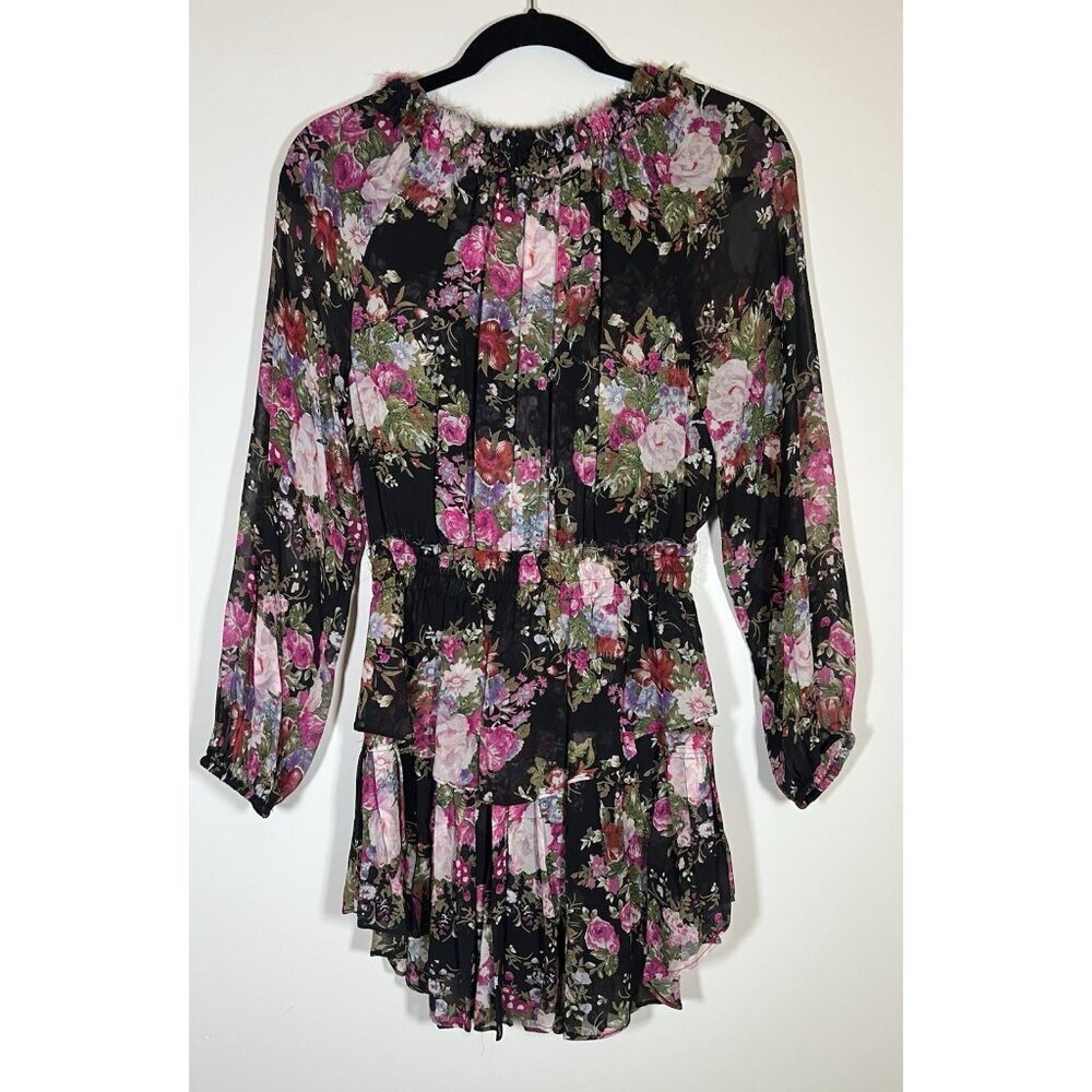 LoveShackFancy black floral ruffle mini dress XS chiffon coquette cottagecore - Picture 3 of 11